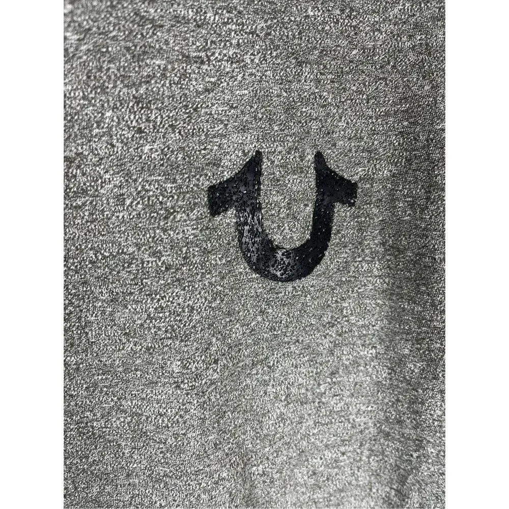 True Religion Men's Long Sleeve Shirt in Heather Gray with Black Logo